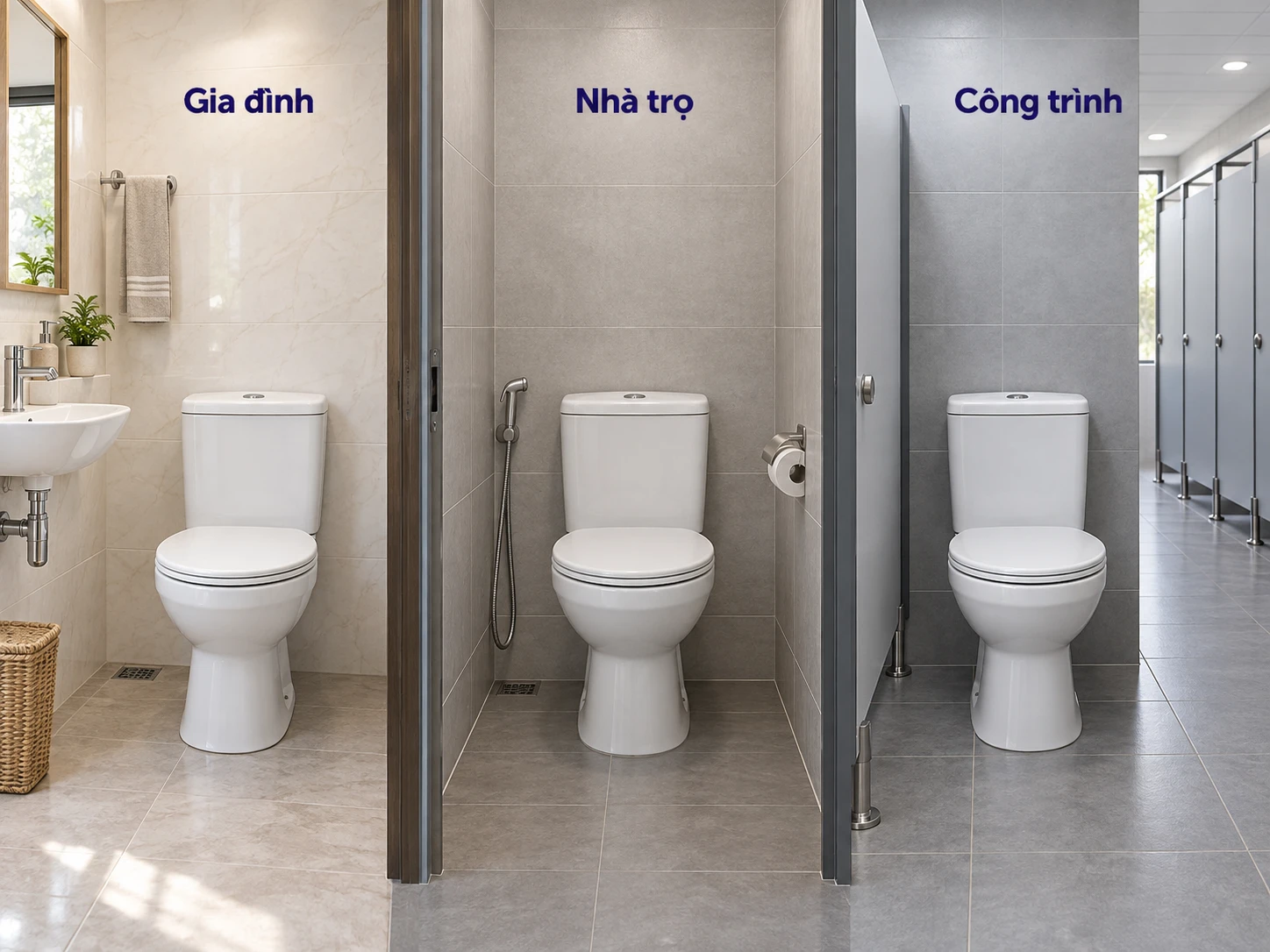 bàn cầu hai khối cho gia đình nhà trọ và công trình