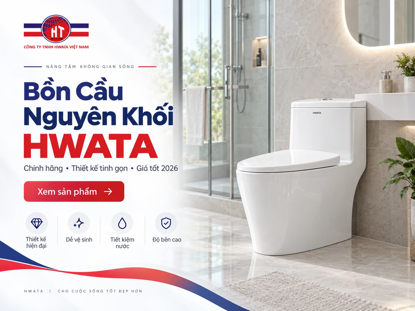 bồn cầu nguyên khối HWATA chính hãng nhiều mẫu năm 2026