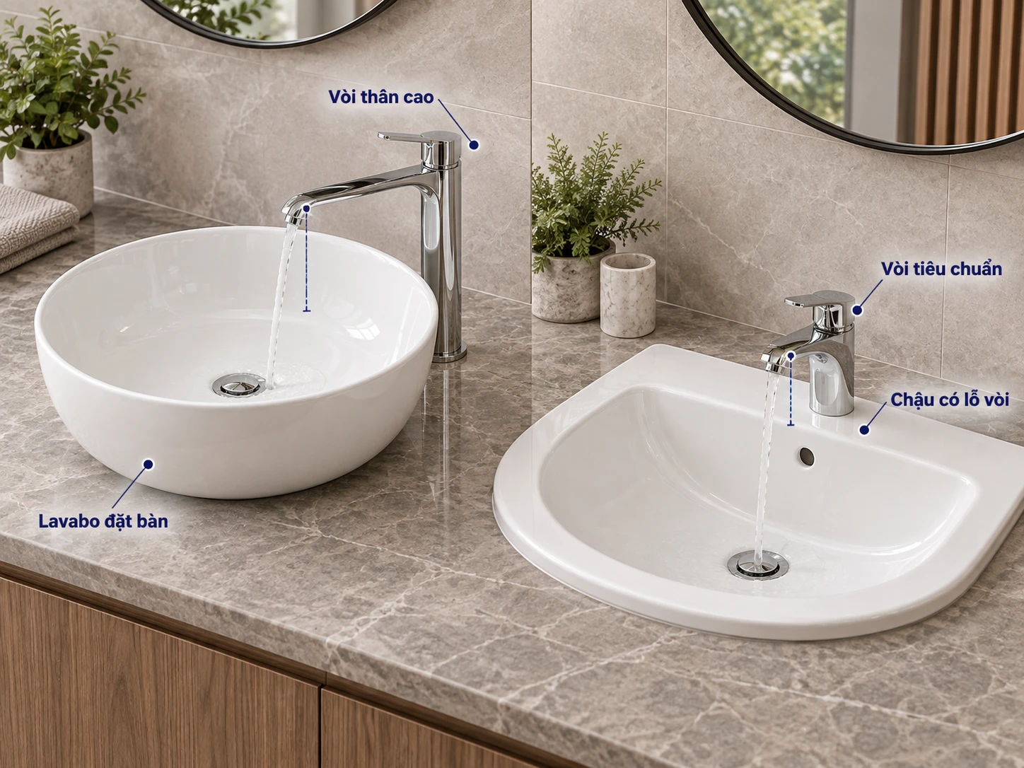 cách chọn vòi phù hợp với lavabo đặt bàn và chậu rửa mặt