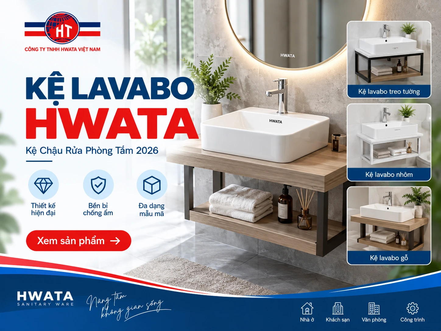 kệ lavabo HWATA kết hợp chậu rửa phòng tắm