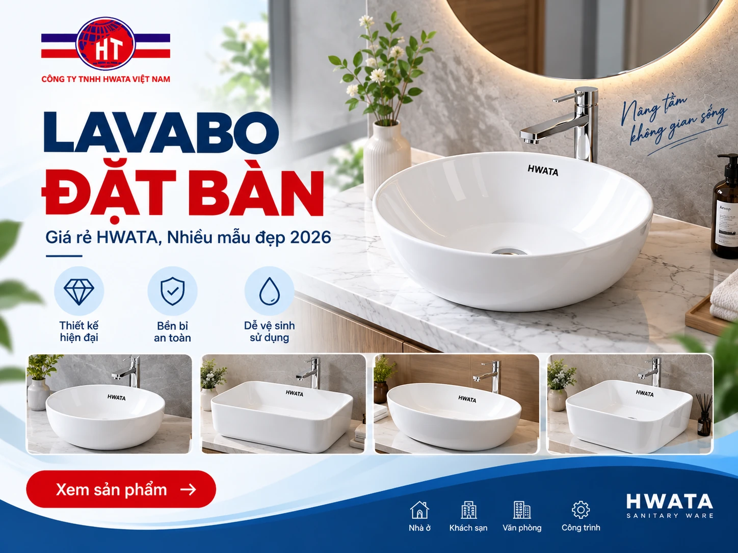 lavabo đặt bàn giá rẻ HWATA chính hãng năm 2026