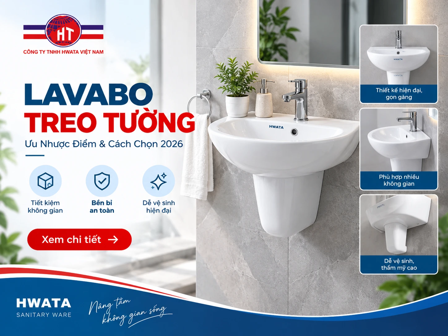 lavabo treo tường HWATA cho phòng tắm nhỏ
