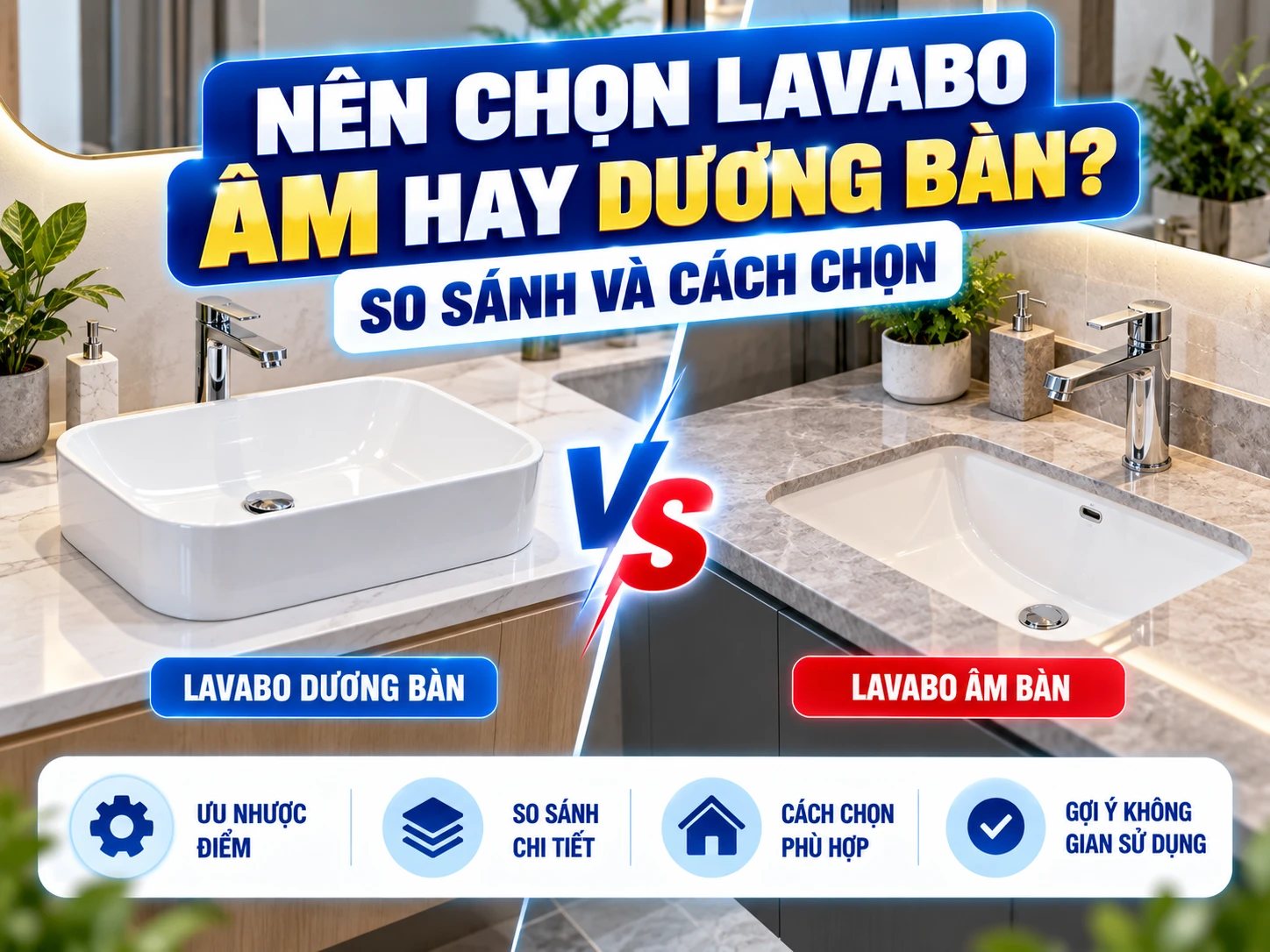 Nên chọn lavabo âm hay dương bàn khi thiết kế phòng tắm