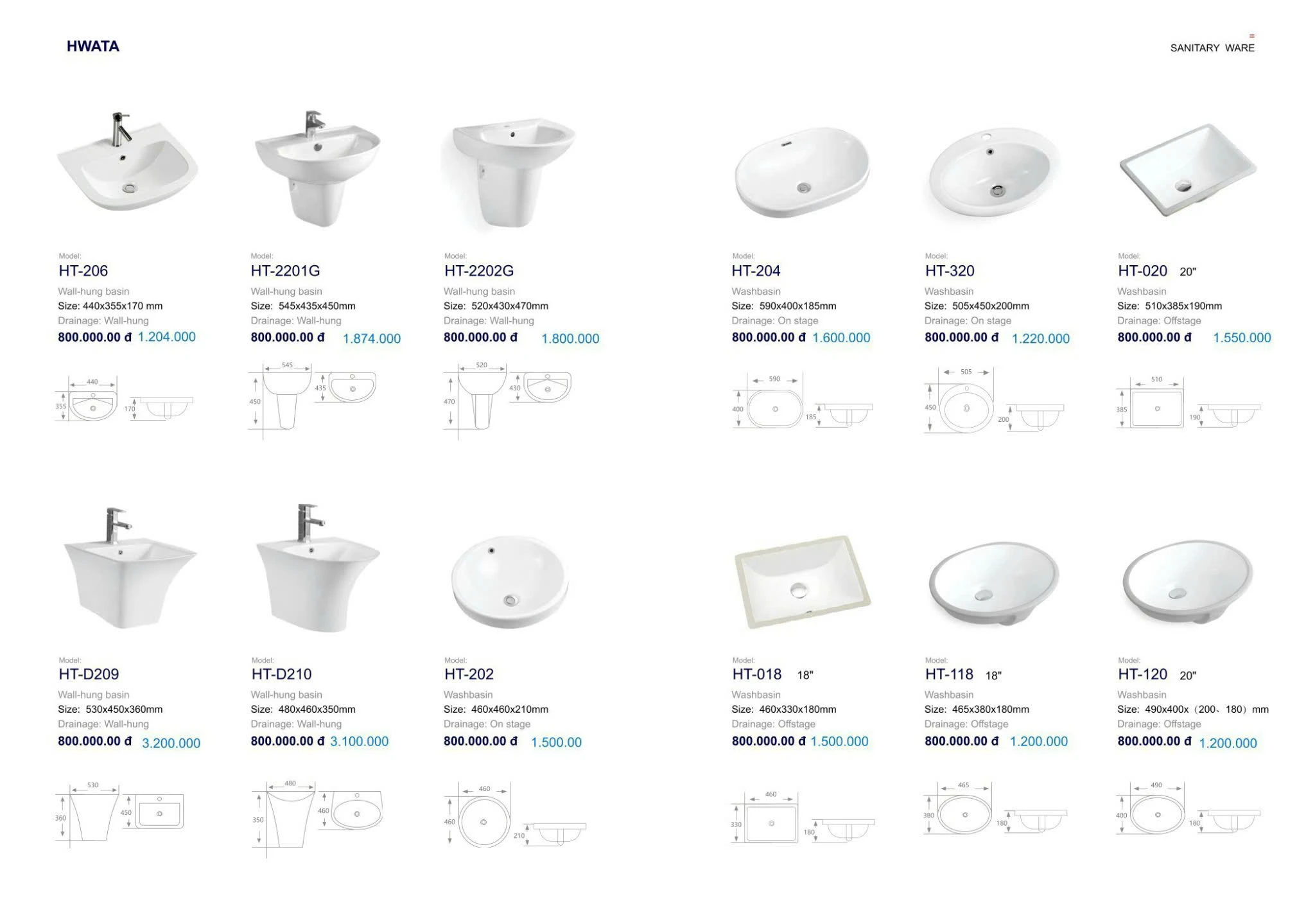 mẫu lavabo treo tường HWATA nhiều mức giá