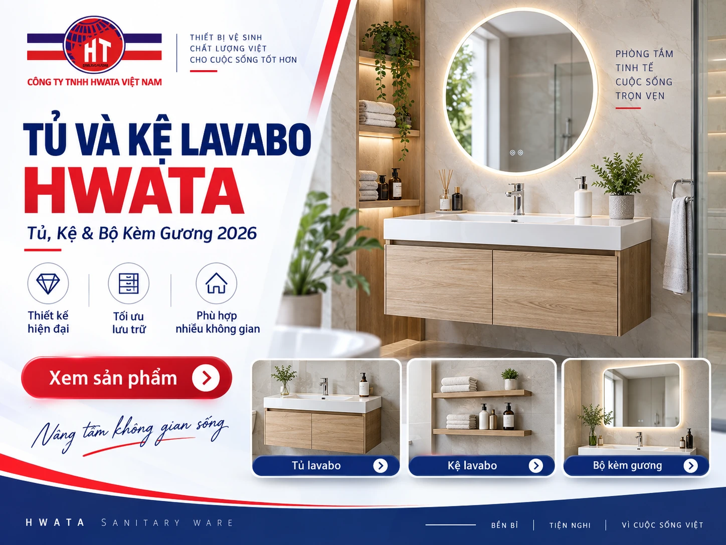 tủ và kệ lavabo HWATA cho phòng tắm năm 2026