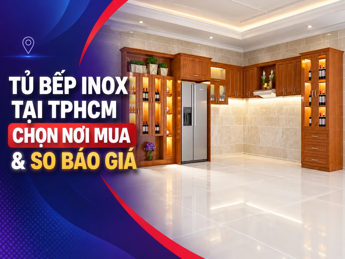 Tủ bếp inox tại TPHCM minh họa không gian bếp gia đình với hệ tủ trên và dưới