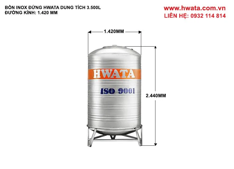 Kích thước bồn nước inox 3500L